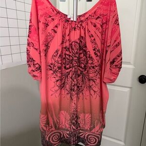 Cache Pink Graphic Tunic with 3/4 Sleeves